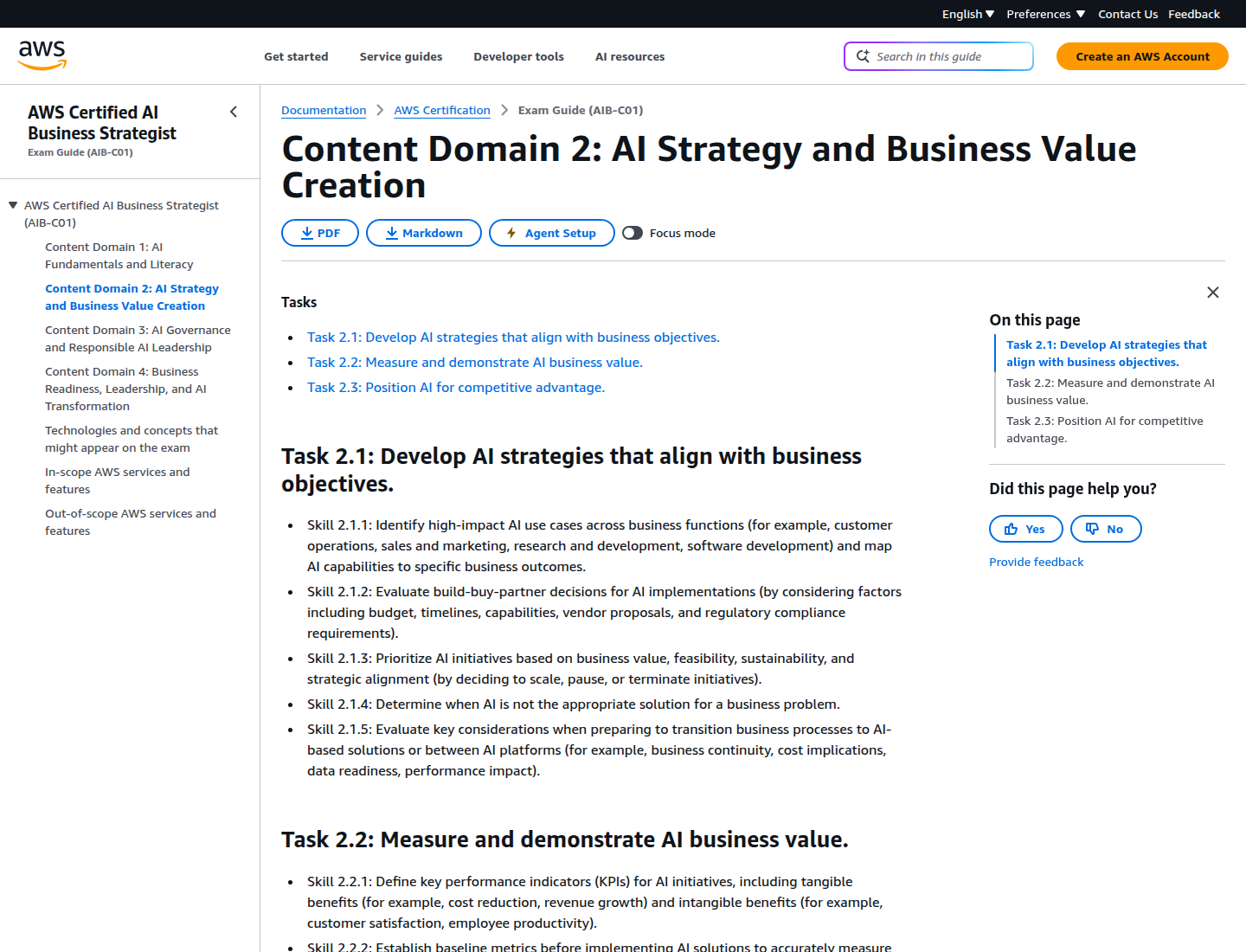AIB-C01 exam guide: AI Strategy and Business Value Creation domain