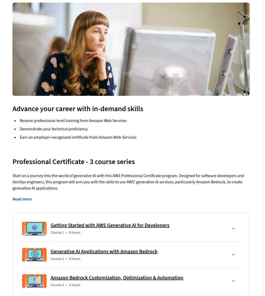 AWS Generative AI and AI Agents with Amazon Bedrock course series module list