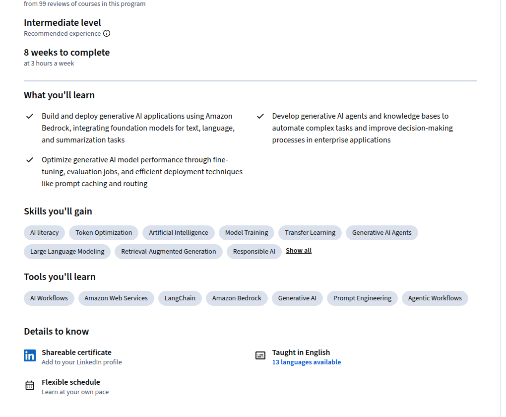 AWS Generative AI and AI Agents with Amazon Bedrock skills and tools section