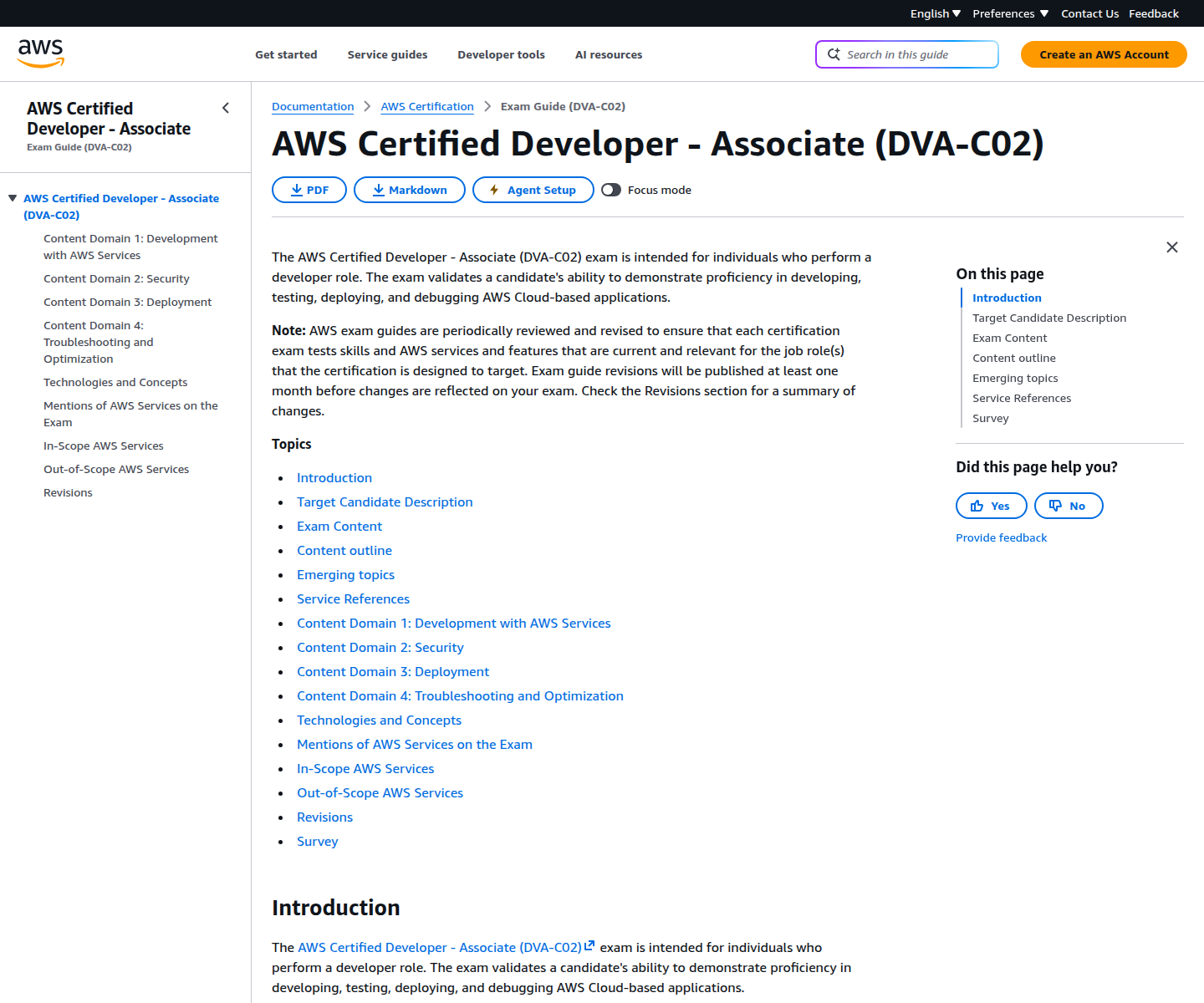 AWS official DVA-C02 exam guide page