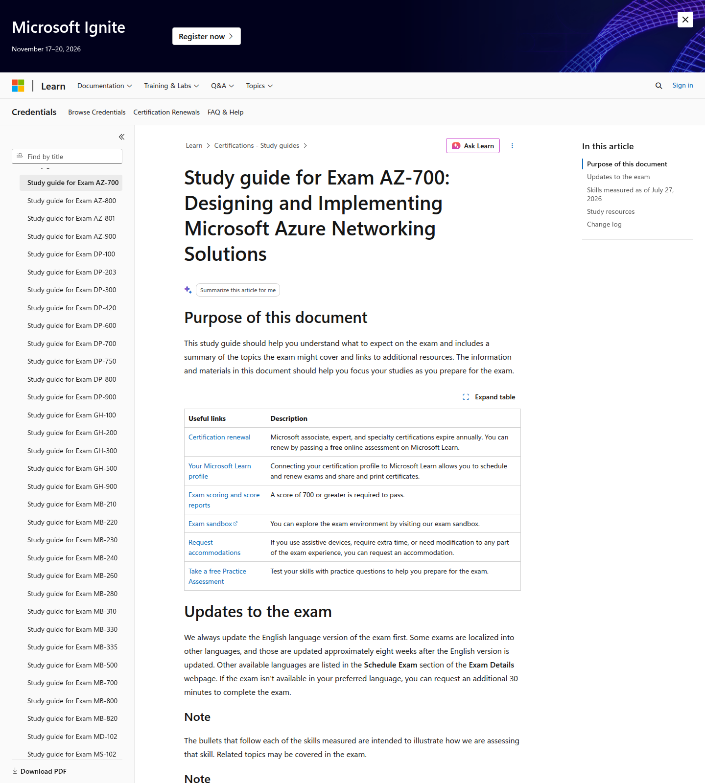 Official Microsoft Learn AZ-700 study guide
