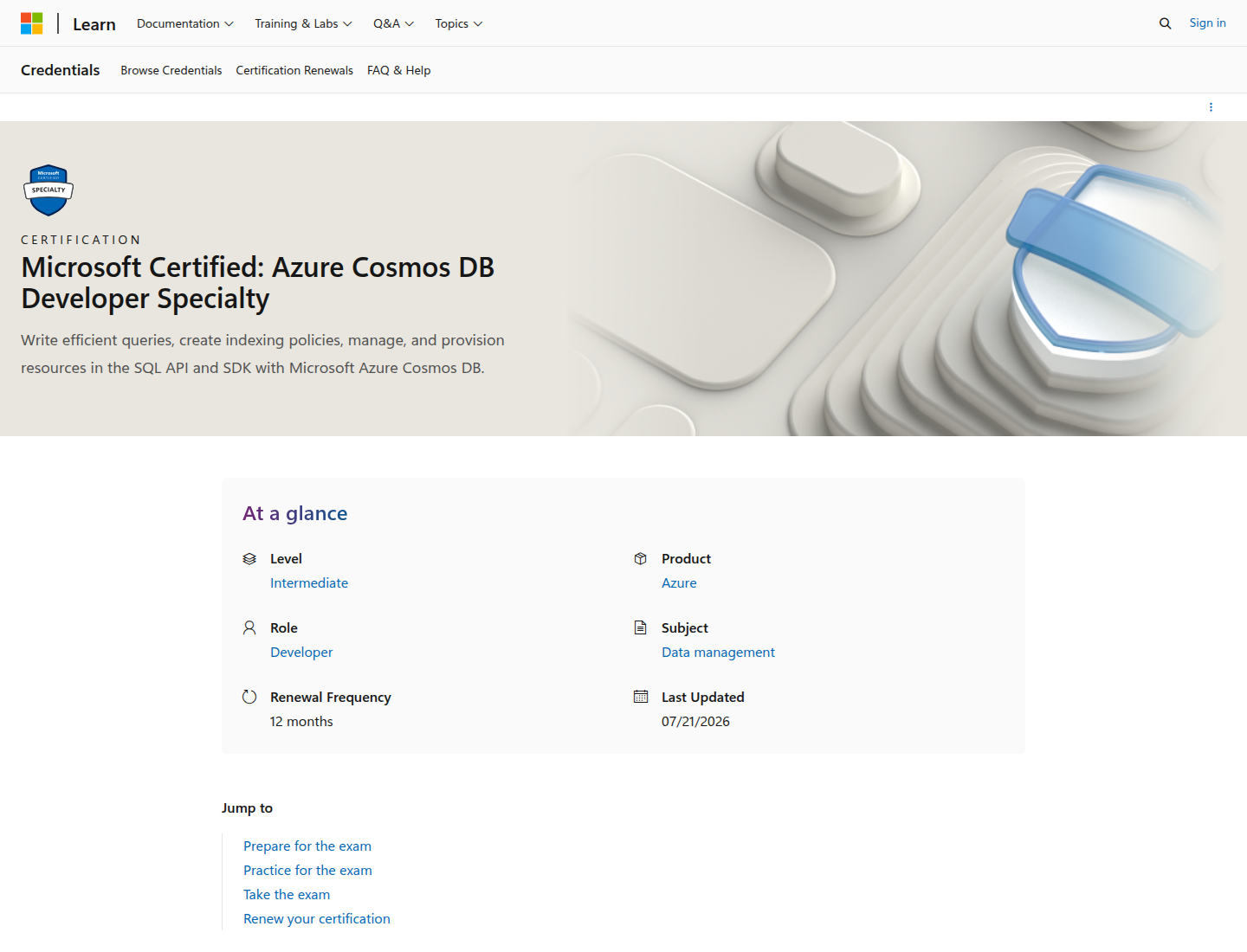 Microsoft Azure Cosmos DB Developer Specialty exam assessment details