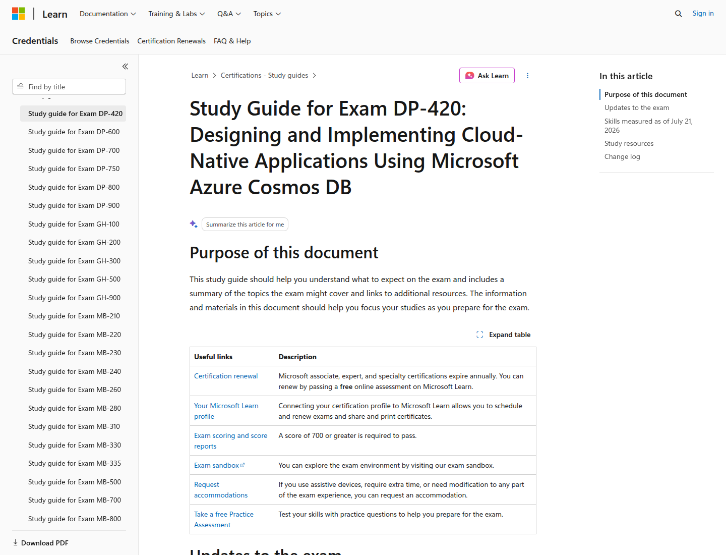 Microsoft DP-420 Azure Cosmos DB study guide
