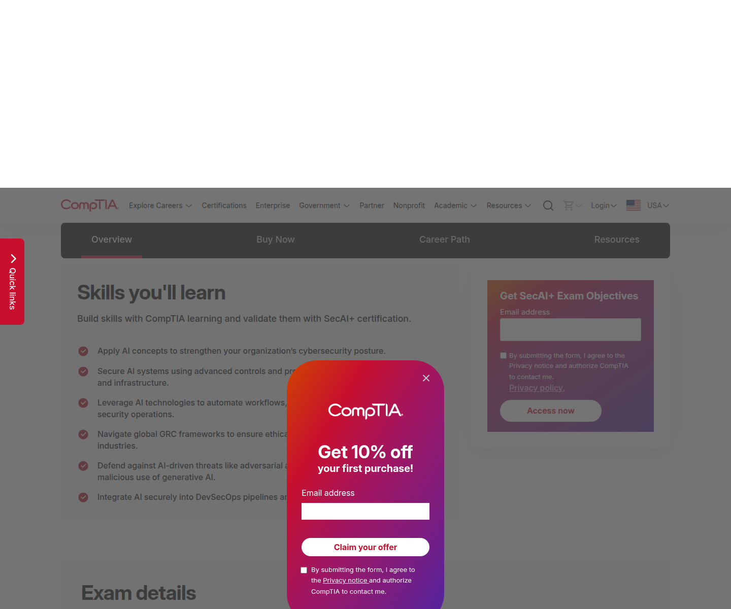 CompTIA SecAI+ exam objectives summary