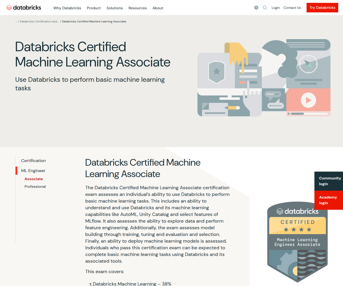 Official Databricks Certified Machine Learning Associate certification page