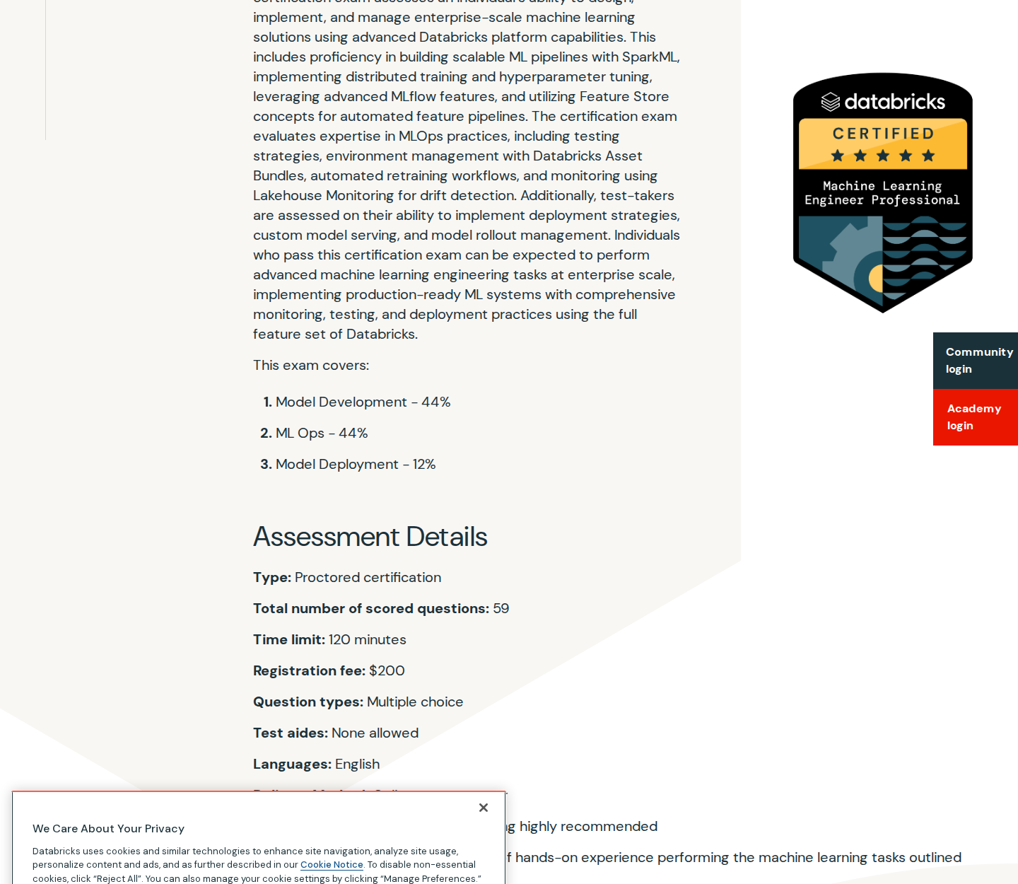 Databricks Certified Machine Learning Professional assessment details