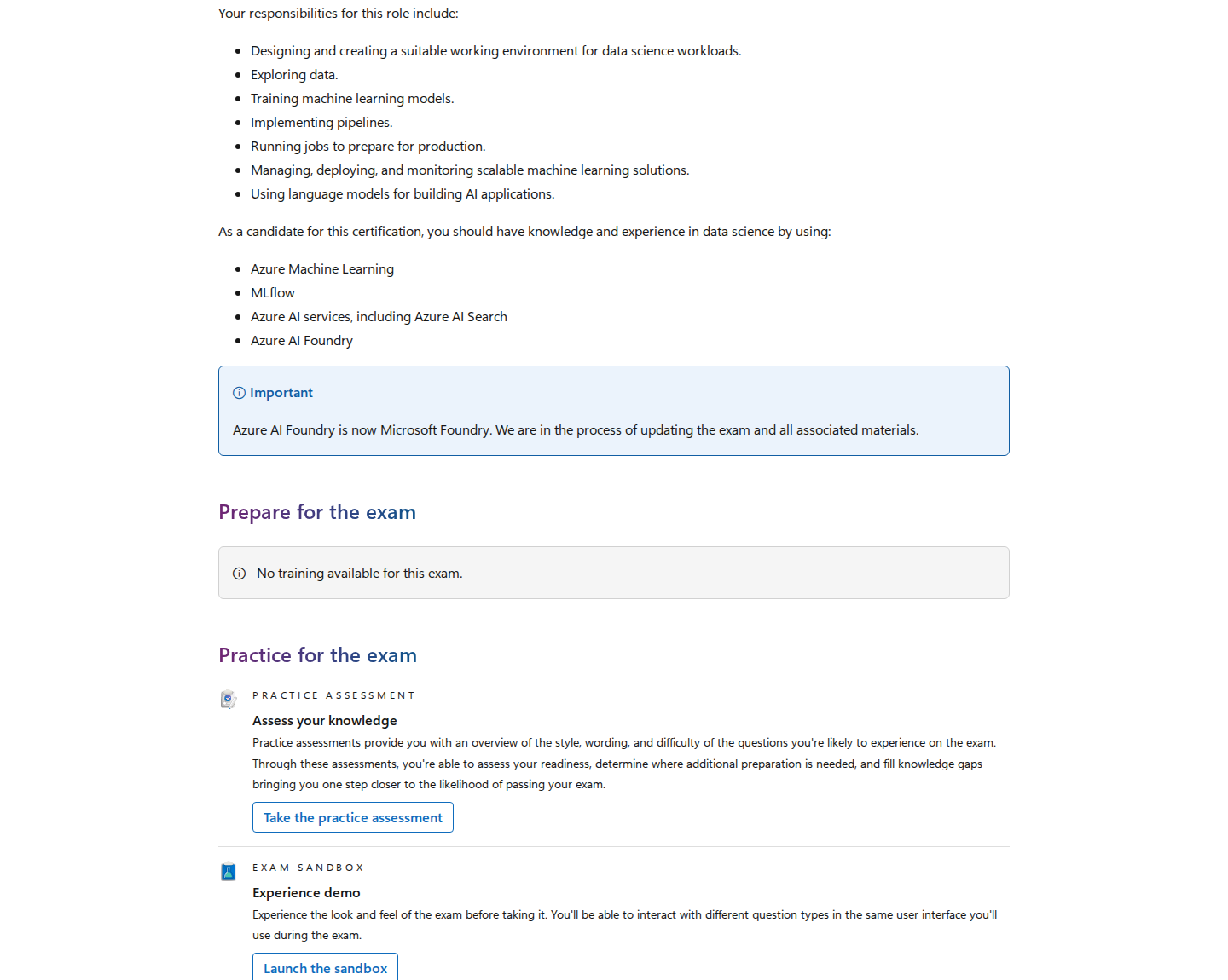 Microsoft Azure Data Scientist Associate practice assessment and exam policy section