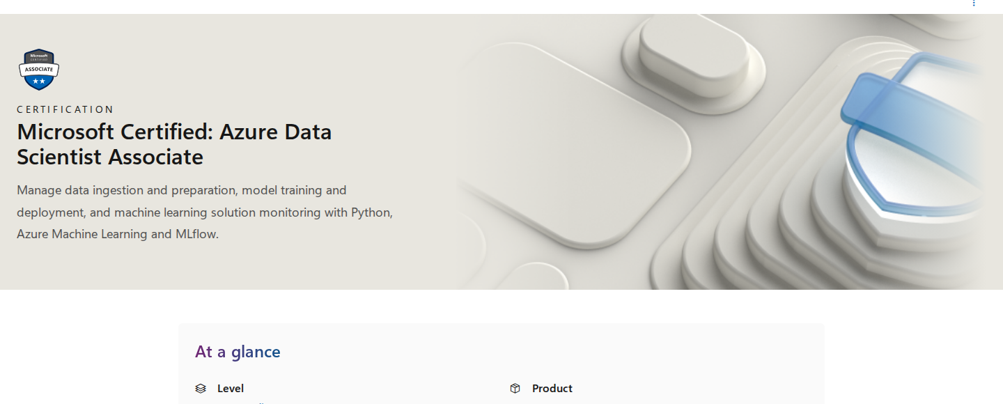 Microsoft Certified: Azure Data Scientist Associate hero section