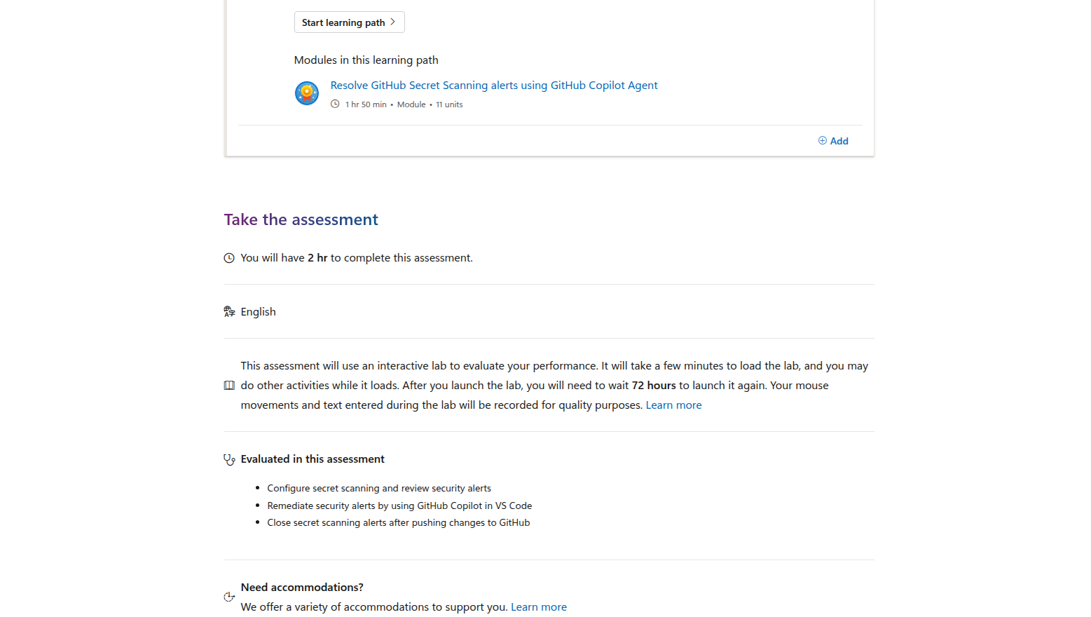 Interactive lab assessment and evaluated tasks for the GitHub secret scanning Applied Skills credential