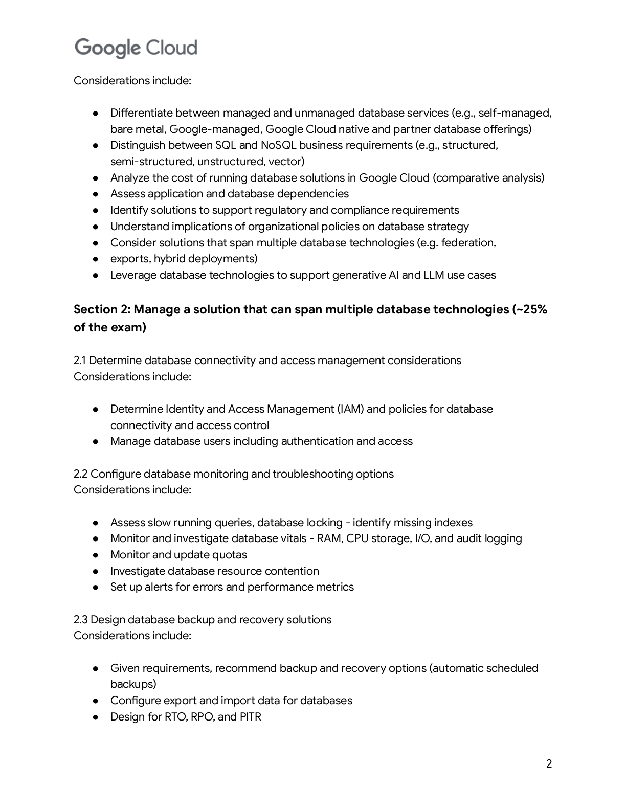 Official Professional Cloud Database Engineer exam guide showing operations and migration topics