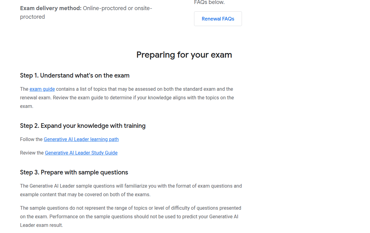Google Cloud Generative AI Leader preparation section and sample questions