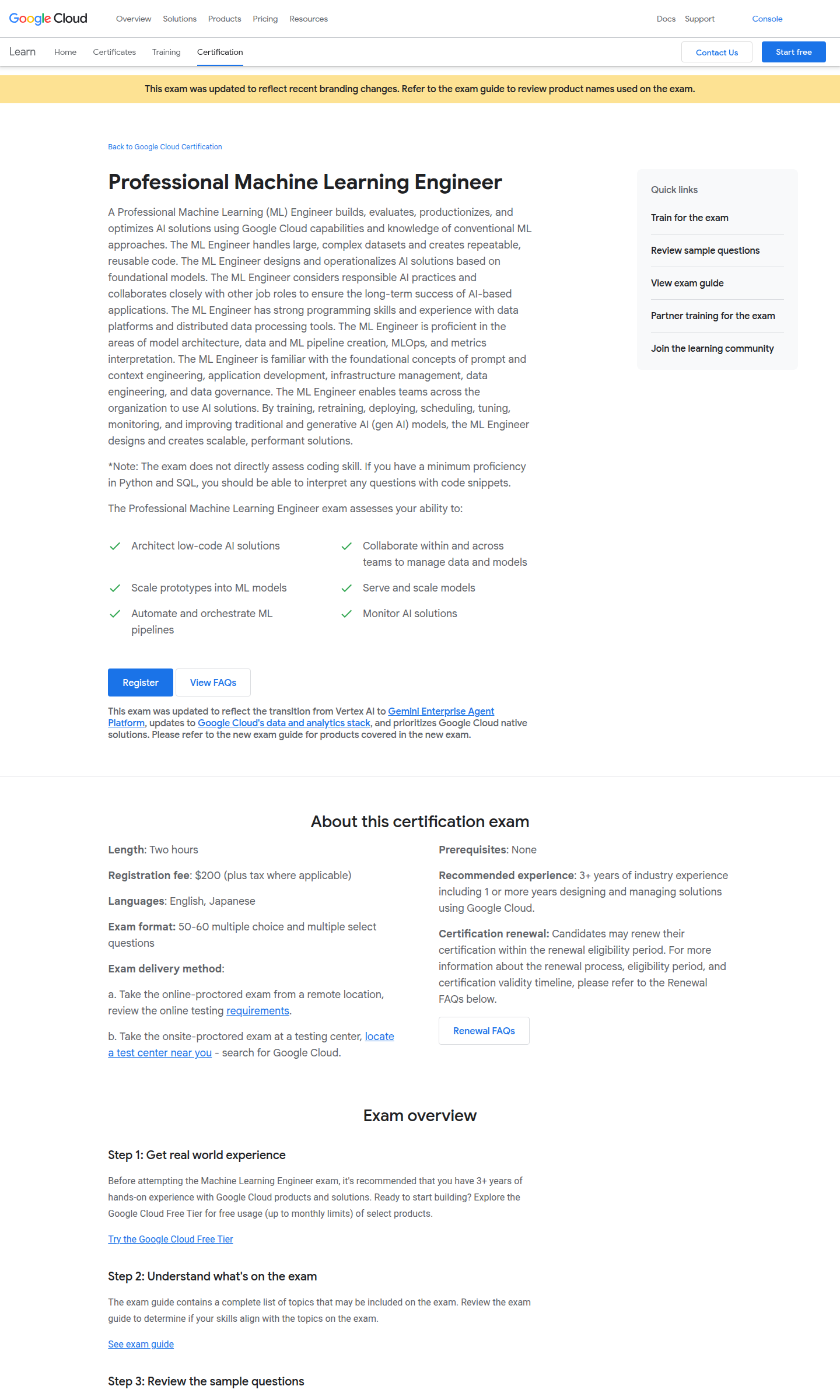 Google Cloud Professional Machine Learning Engineer preparation path