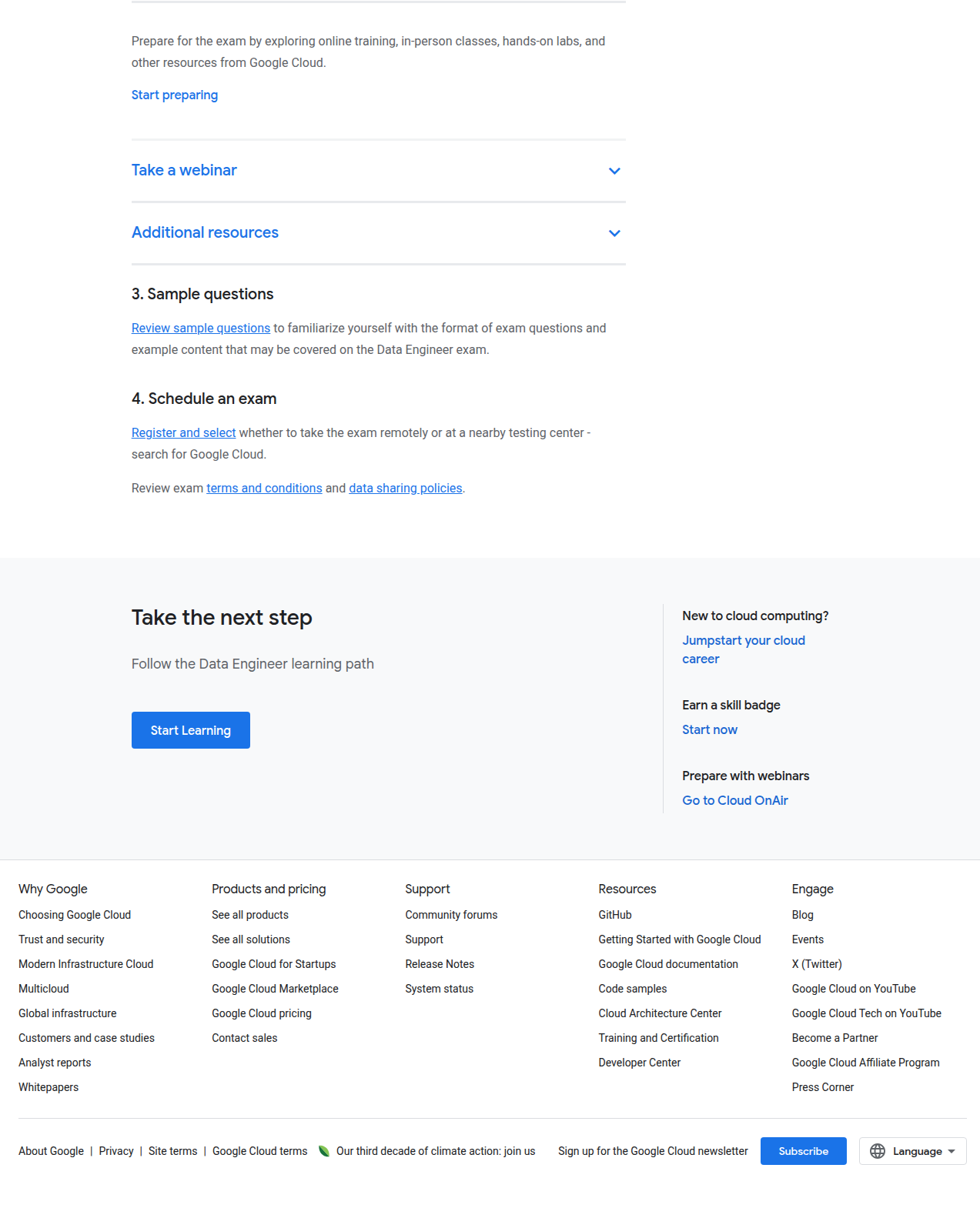 Google Cloud Professional Data Engineer learning path and next step section