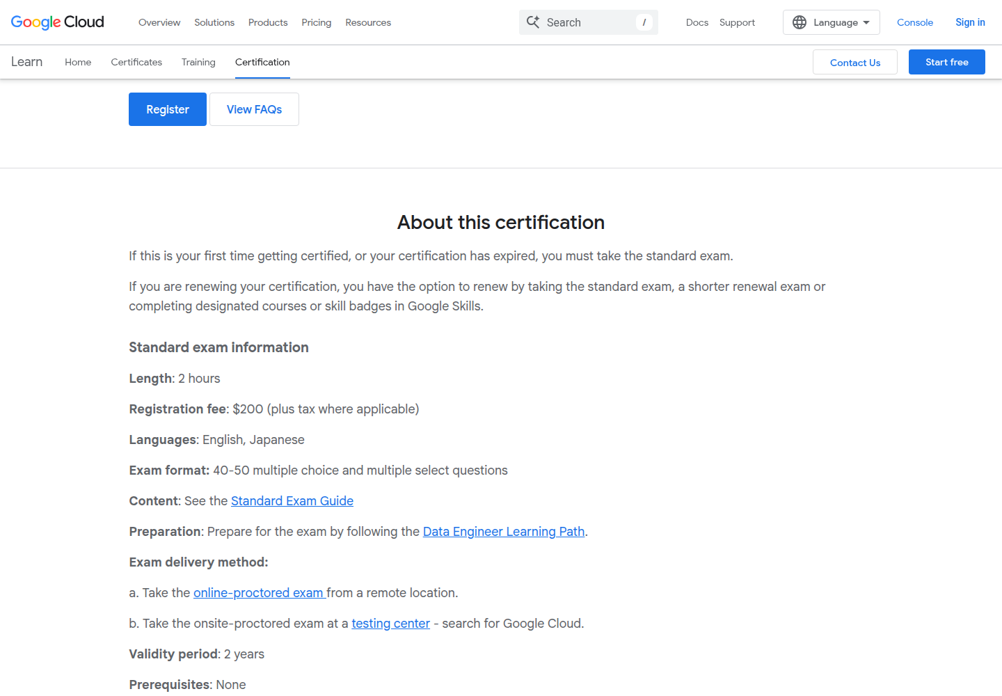 Google Cloud Professional Data Engineer exam information