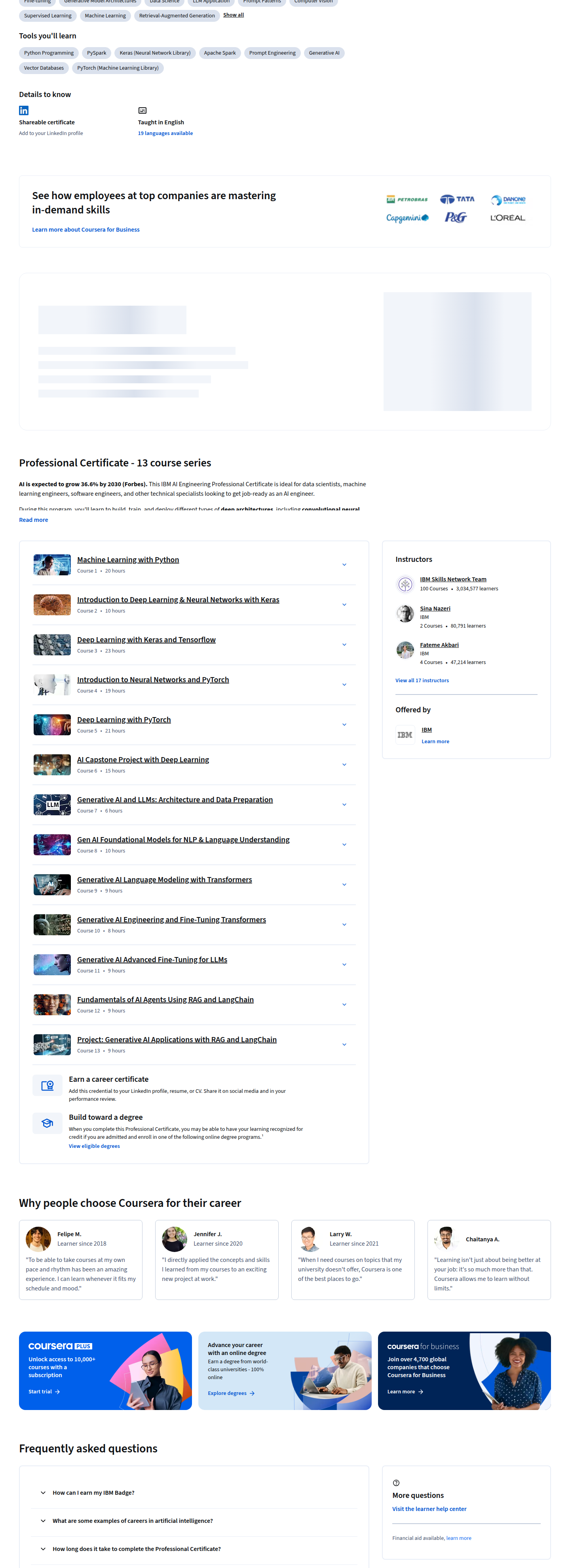 IBM AI Engineering 13-course series and project list