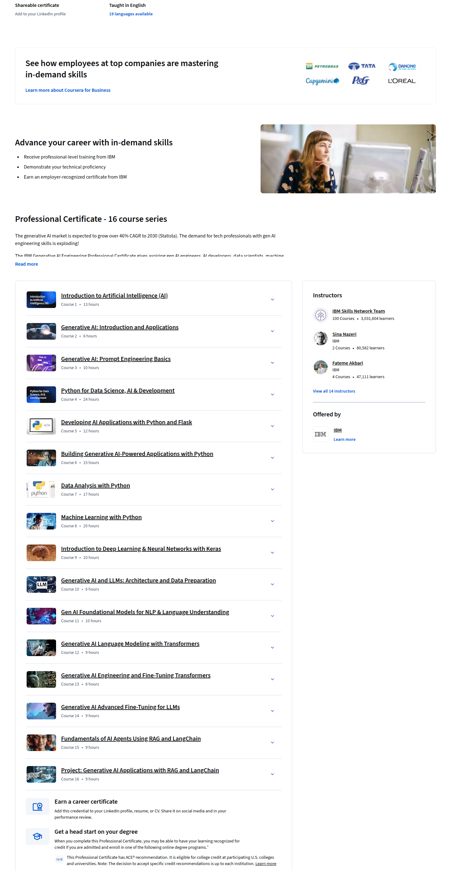 IBM Generative AI Engineering 16-course series and guided project