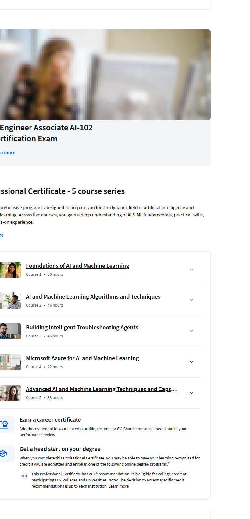 Microsoft AI & ML Engineering five-course series