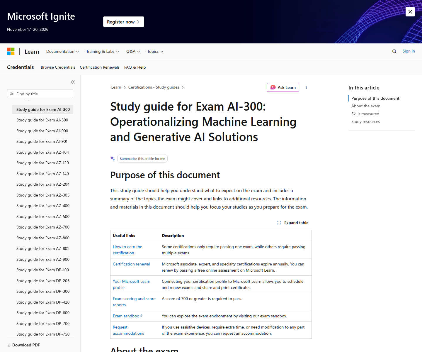 Official Microsoft Learn AI-300 study guide