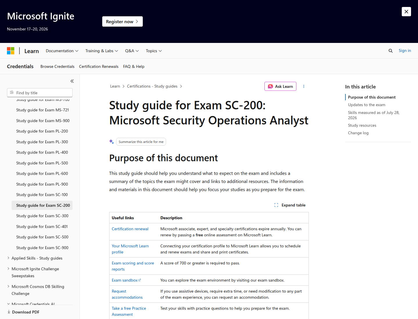 Microsoft SC-200 study guide and skills measured