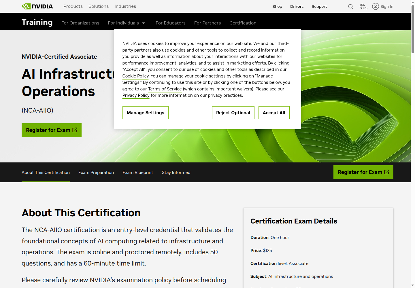 NVIDIA AI Infrastructure and Operations Associate certification page