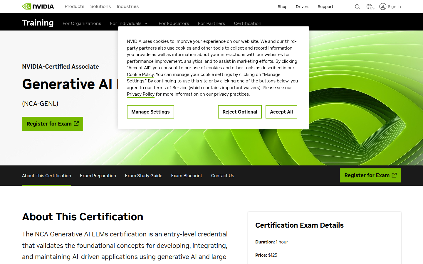 NVIDIA-Certified Associate Generative AI LLMs certification page