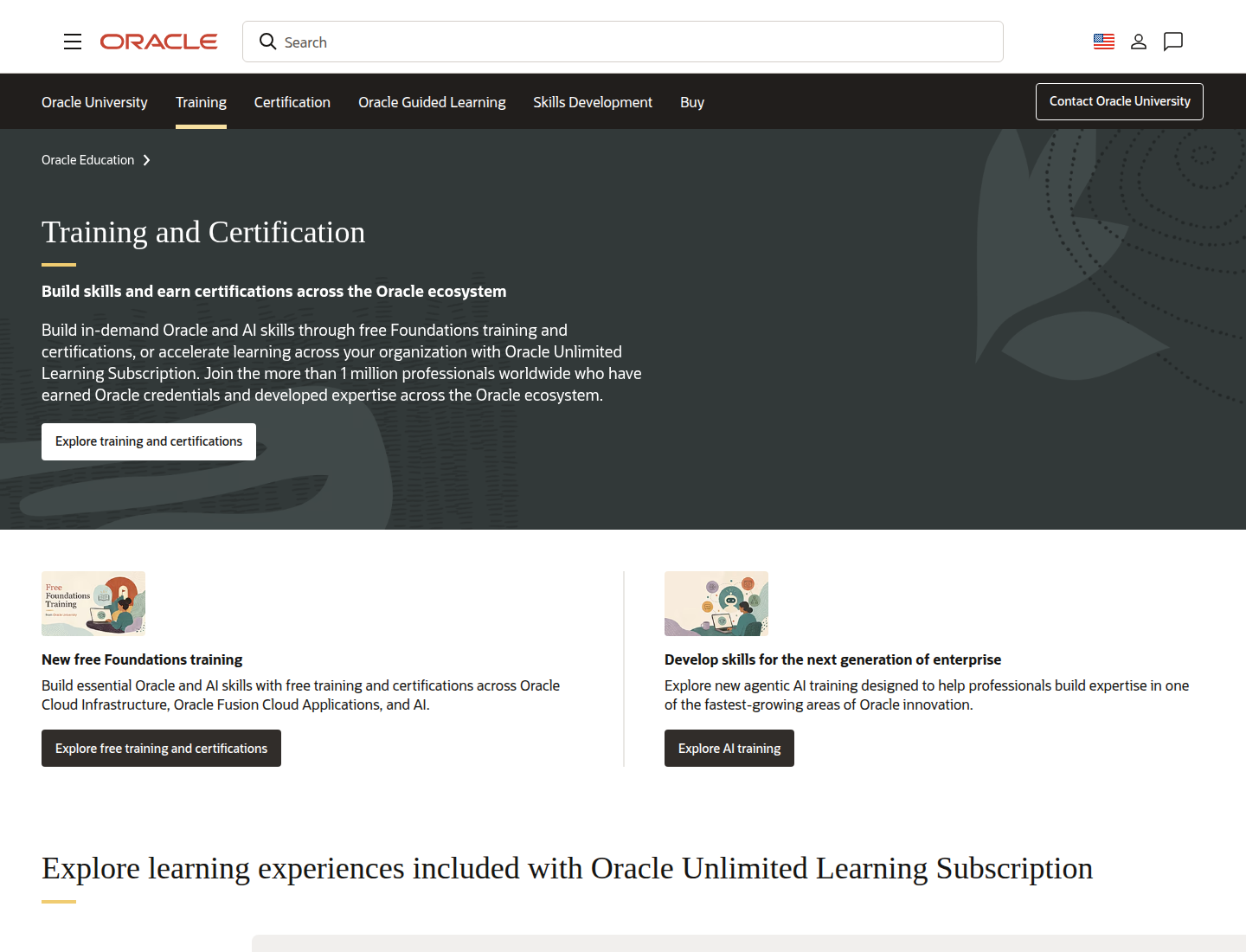 Official Oracle AI training and certification page